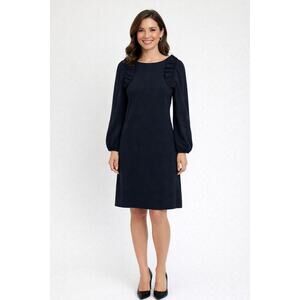 Eliza J Ruffle Shift Dress Womens Size 8 Long Sleeve Navy Event Holiday